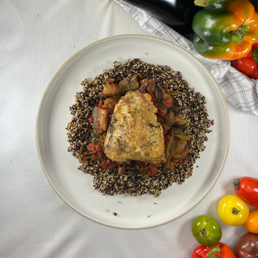 Poulet rôti, ratatouille, quinoa